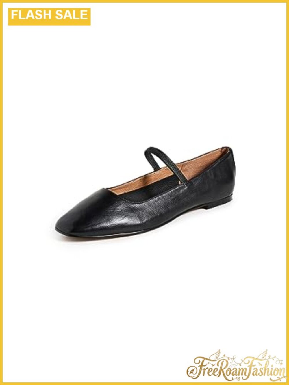Leather Square Toe Ballet Flats Cushioned Pull-On Casual Walking Shoes
